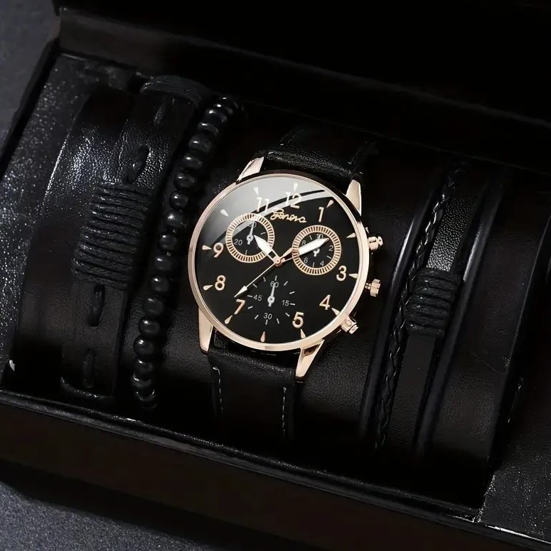 Set ceas si bratari, Luxury, Negru/Auriu