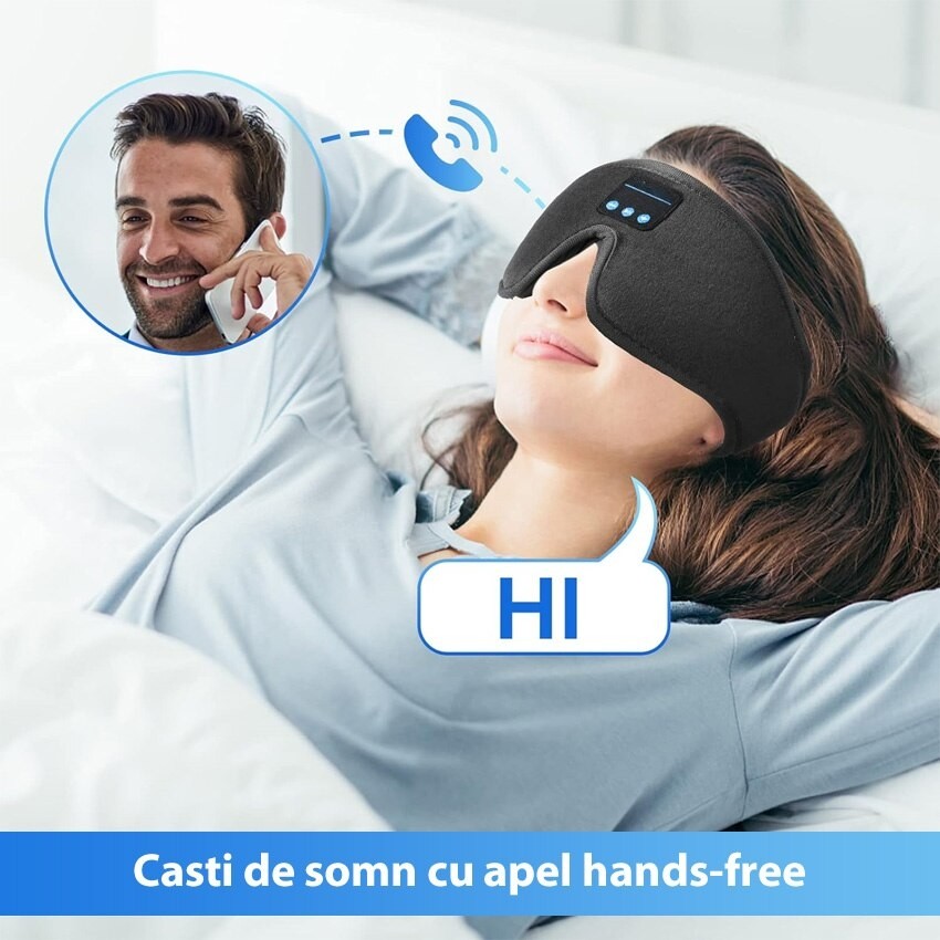 Masca de dormit 3D cu casti wireless, Bluetooth, ajustabila, din bumbac, unisex