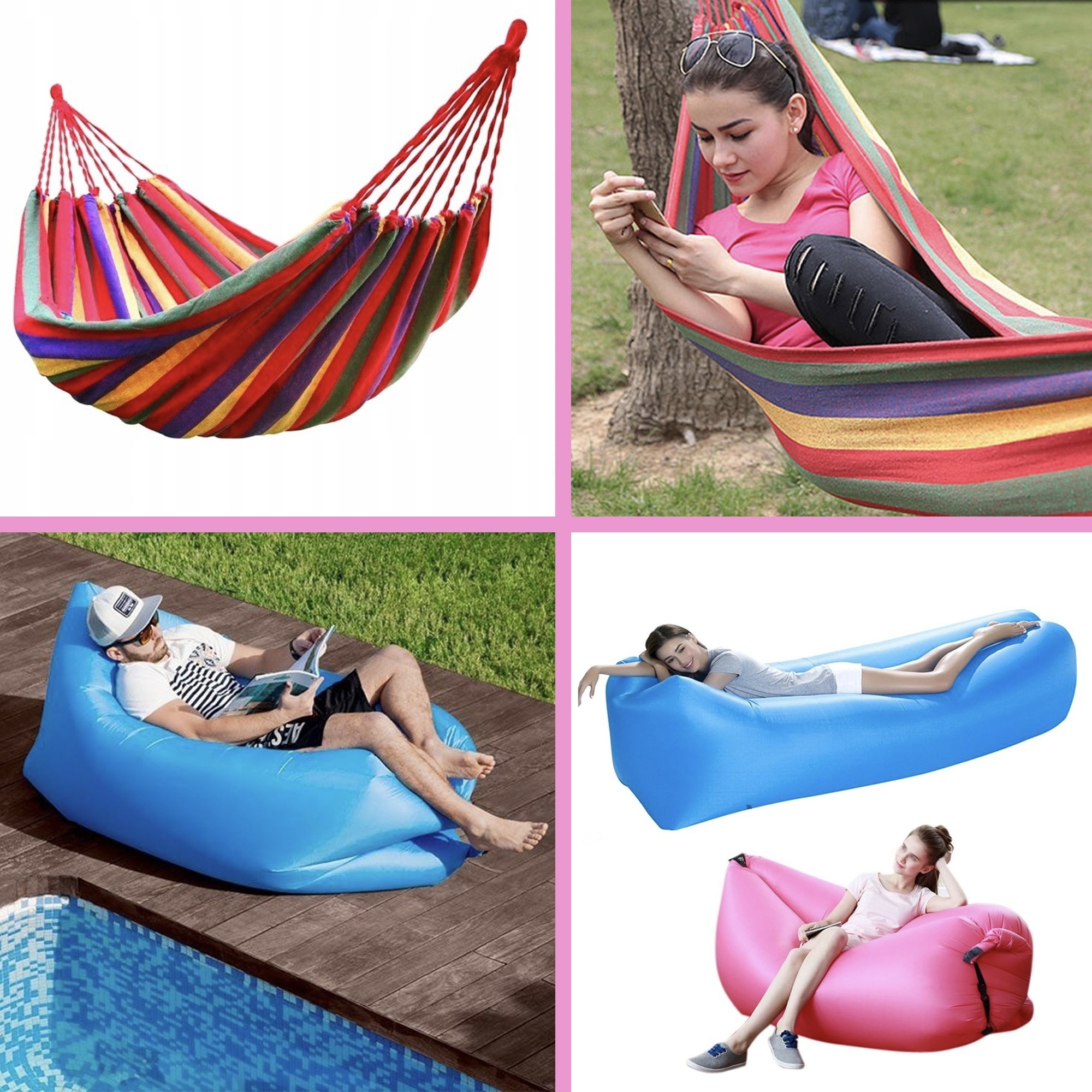 Pachet Promo! Hamac Sun Smile, 200 x 80 cm + Saltea gonflabila tip sezlong Lazy Bag