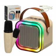 Set karaoke cu 2 microfoane si boxa portabila , 6W, bej