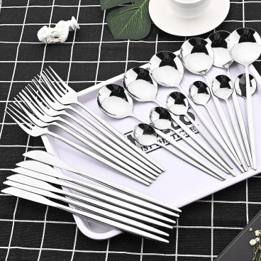 Set 24 tacamuri portungheze, Design Modern, Otel inoxidabil, Argintiu